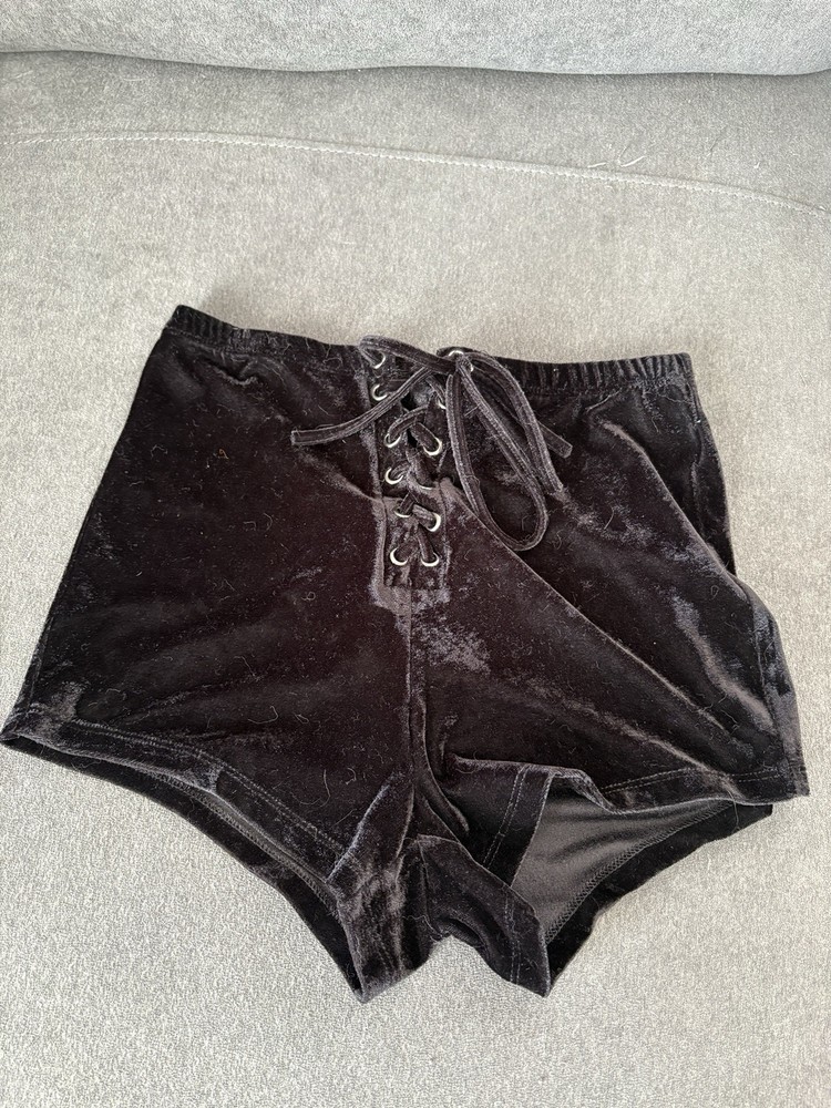 Forever 21 Velvet Lace-Up Hot Pants Shorts Black Women's Size S Regular Fit