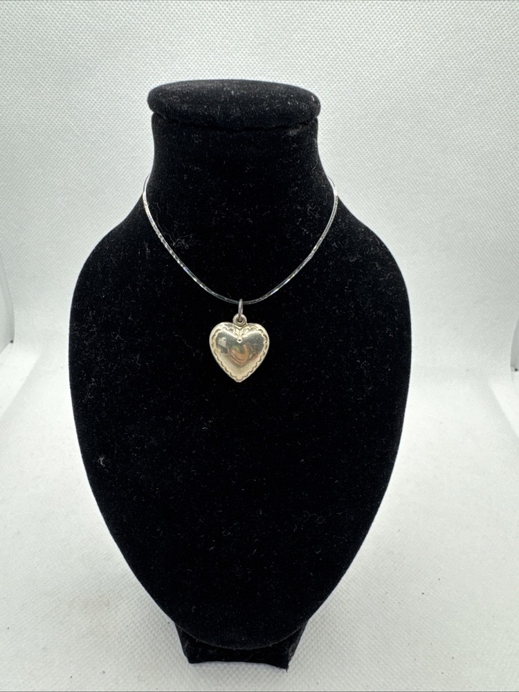 Vintage Sterling Silver Mini Puffed Heart Pendant Etched