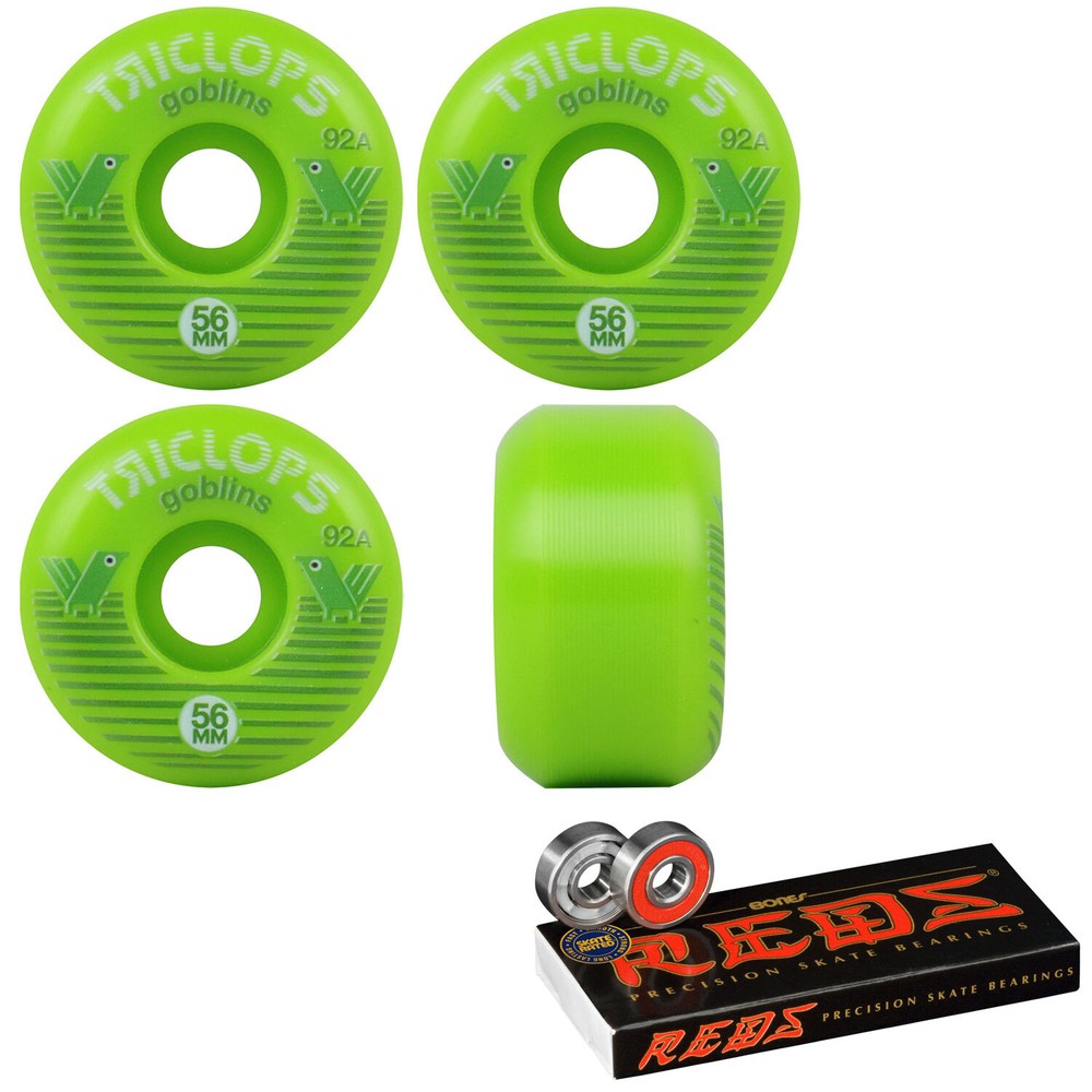 Triclops Skateboard Wheels Goblin 56mm 92A with Bones Reds Bearings
