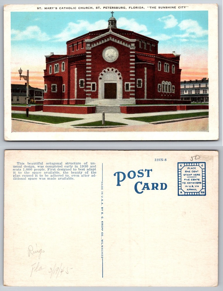 St Marys Catholic Church St Petersburg Florida Postcard