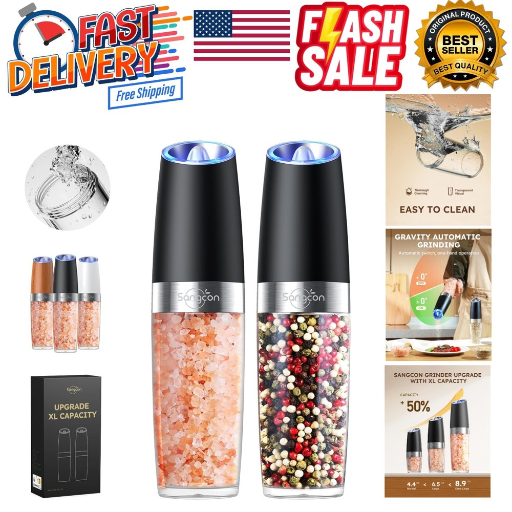 Elegant Rechargeable Salt & Pepper Shakers - Built-In LED Light & XL Capacity