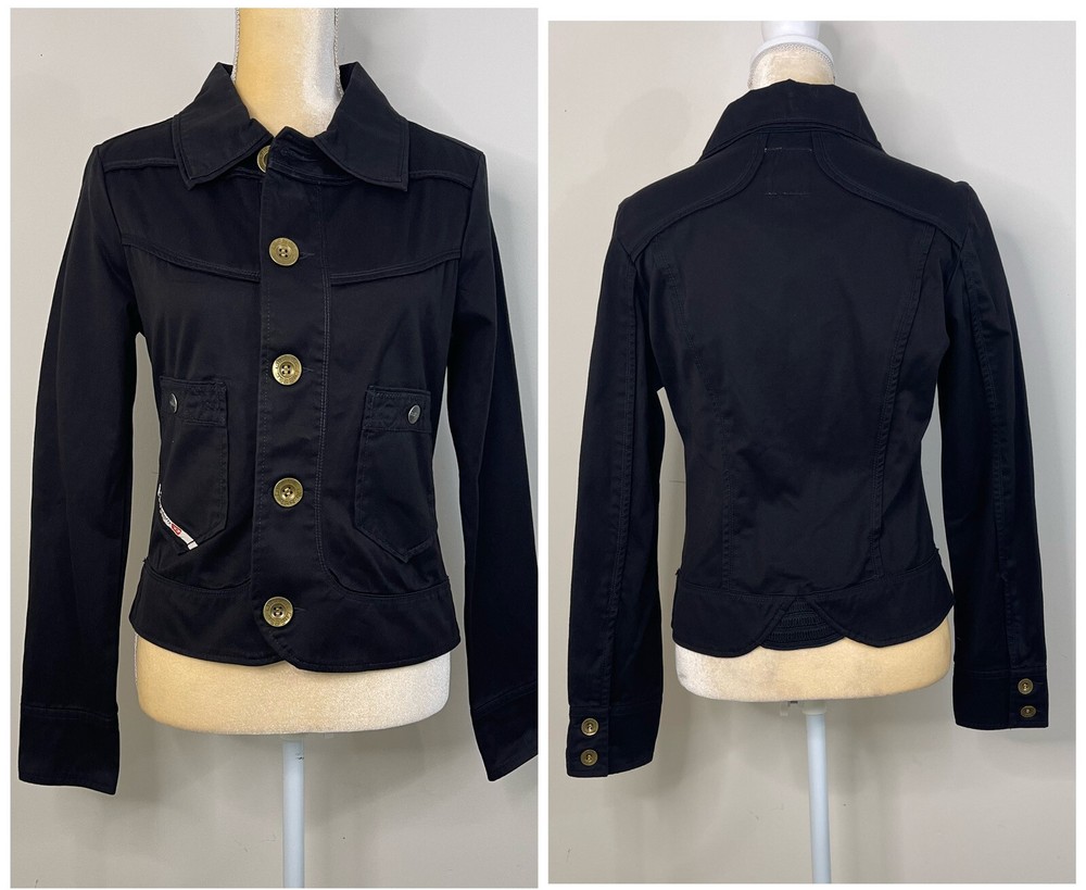 Diesel Industry Women’s Size S Crop Denim Jacket Black Button Front Pockets