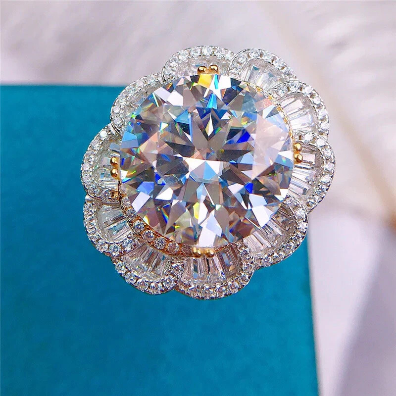 10 Carat Round Cut Moissanite Two-Tone Antique Triple Halo 10K Gold Ring