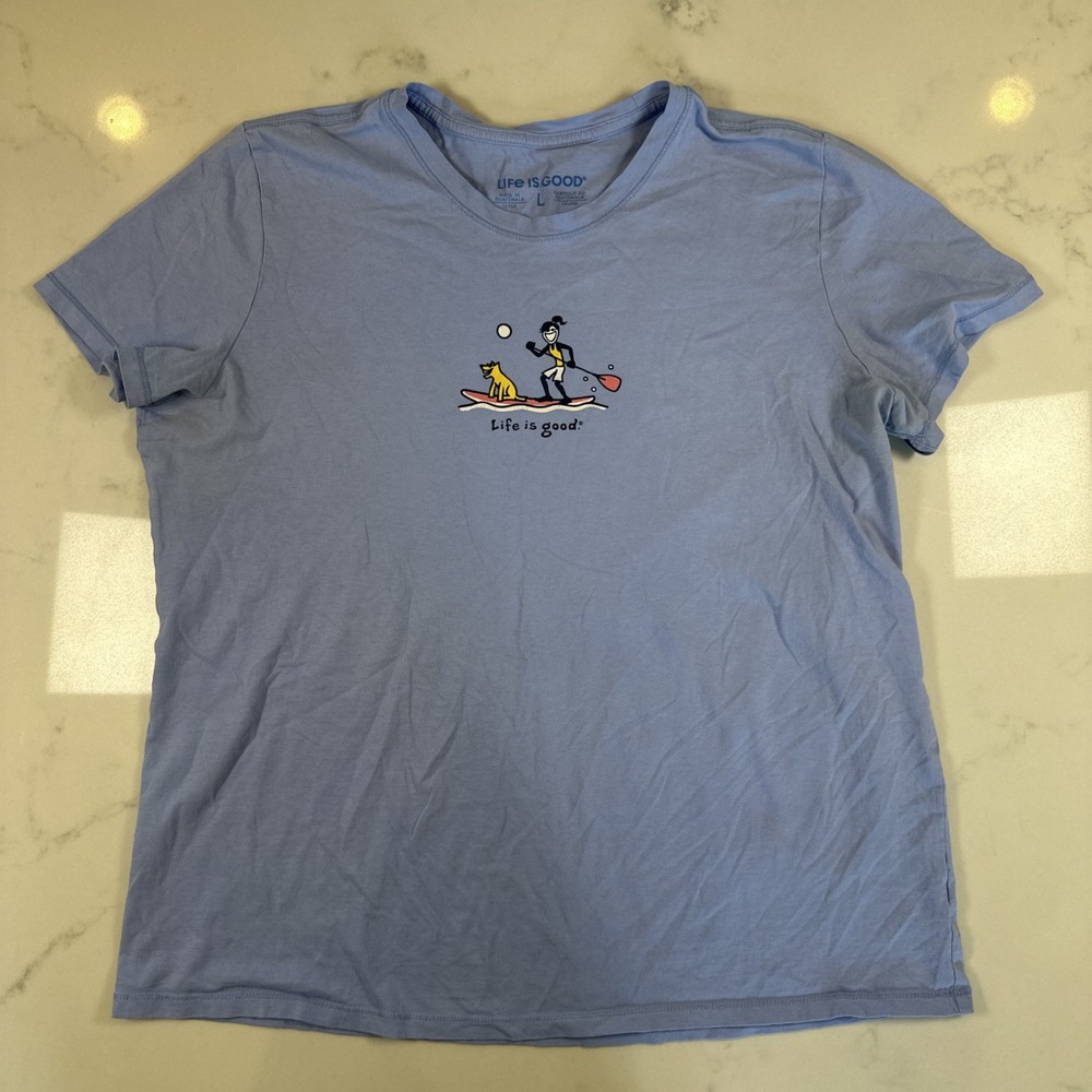 Life Is Good Women’s Tee 100% Cotton Paddle board Jackie And Rocket Good