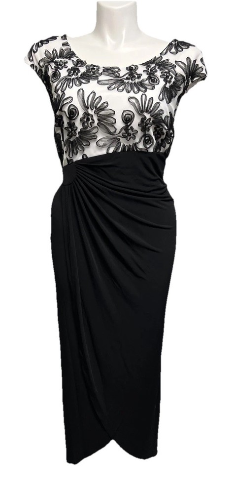 Womens 18W Formal Party Evening Maxi Dress Ruched Waist Slimming Appliqué Glam