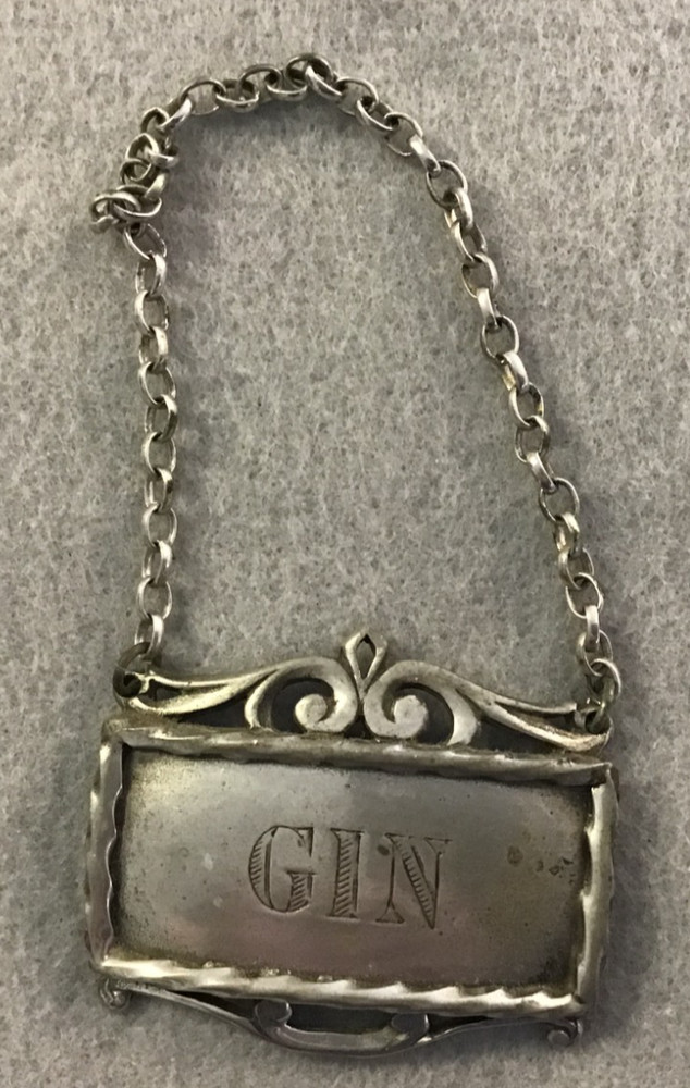 Gin Pewter Decanter Label Tag With Pewter Chain - Salisbury Pewter