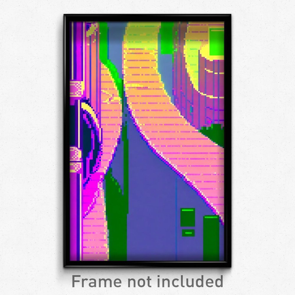 Pixel Art Poster - Squiggly City (8 Bit Psychedelic Trippy Video Game Print)