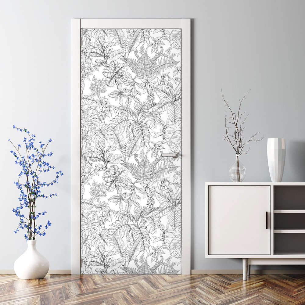 Sketch tropical bubble free door sticker hand drawn home decal drawing