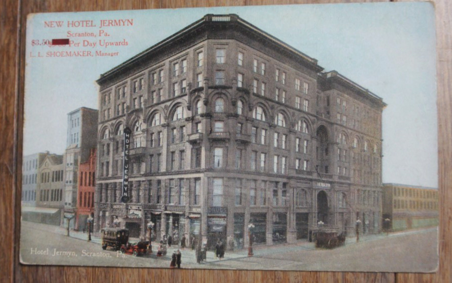 Antique NEW HOTEL JERMYN Scranton Pa. SHOEMAKER Manager unposted postcard