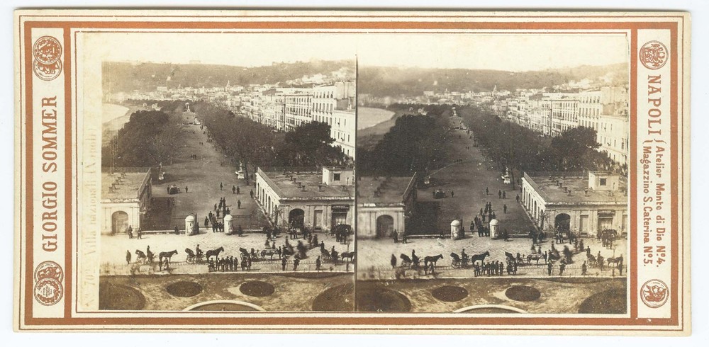 G5152~ ITALY – Napoli Villa National - 1860s Stereoview G. Sommer