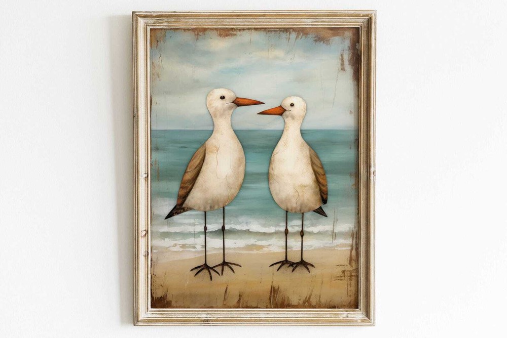 Seagull Painting Sea Birds Sea Gull Wall Art Row Boat Wall Art Sea Coastal