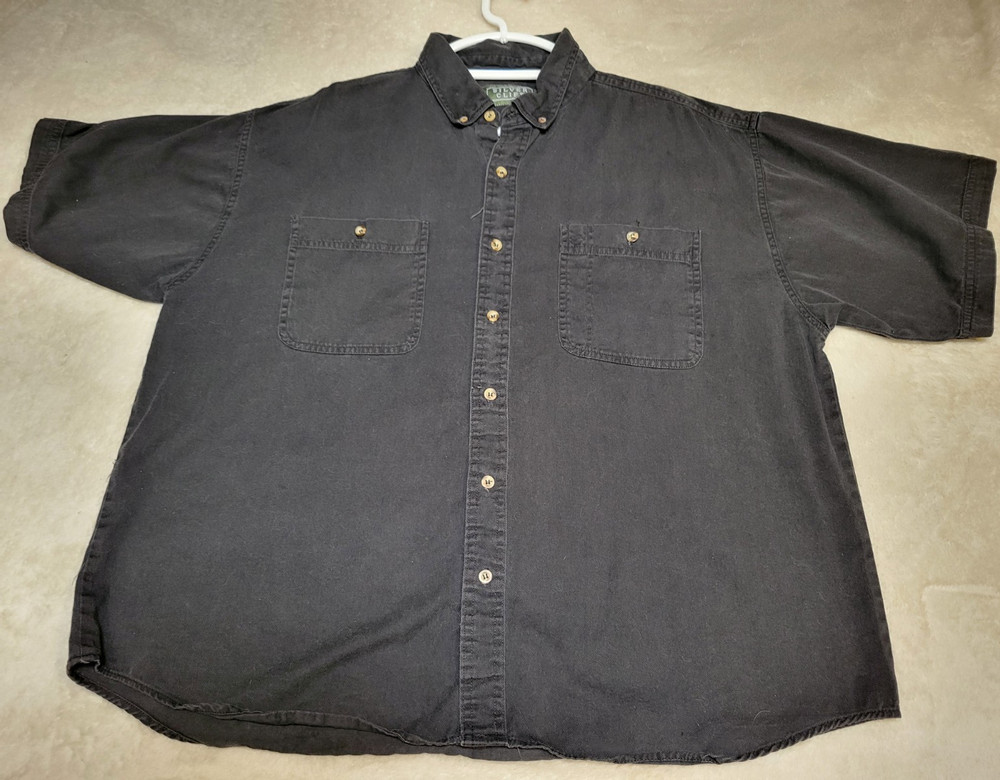 Silver Cliff Men's XL Black Cotton Short Sleeve Button-Down Shirt Pockets