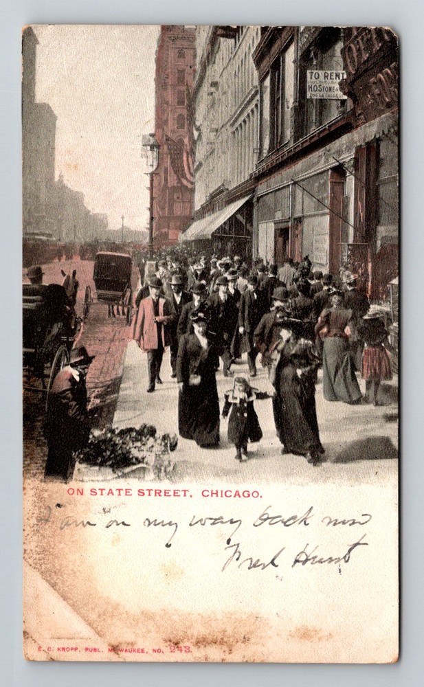 Chicago, IL-Illinois, State Street Pedestrians Carriages Vintage c1907 Postcard