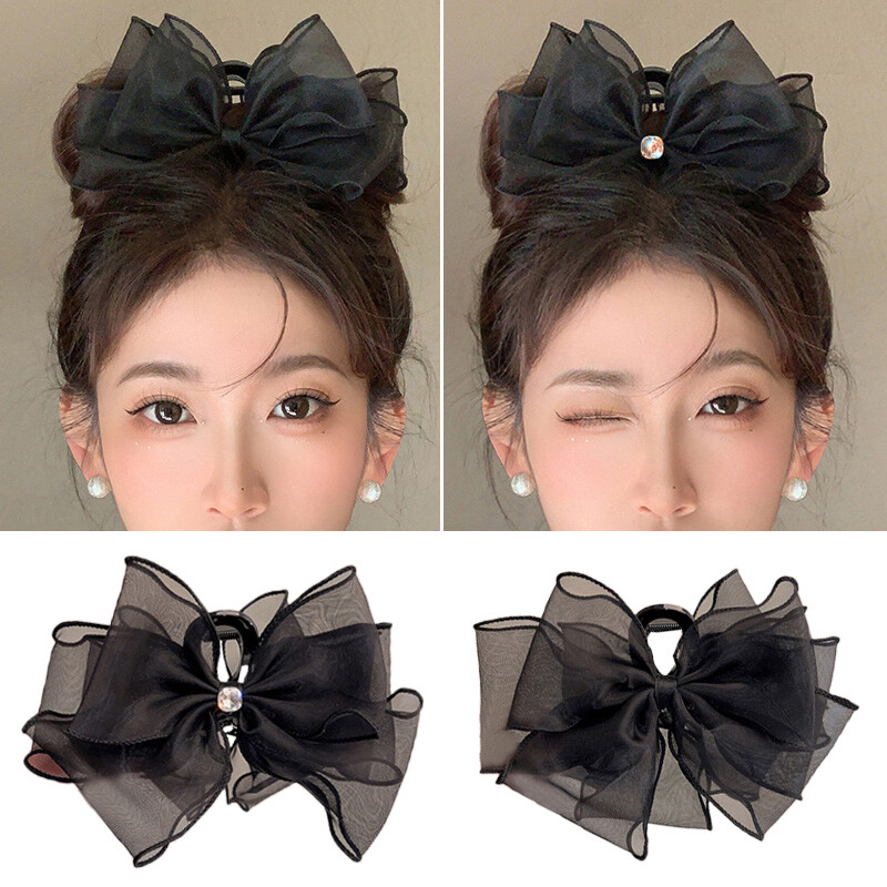 Tulle Big Bows Hair Clip Hair Accessories Three Layers Chiffon Bow Hair Claw ⊹