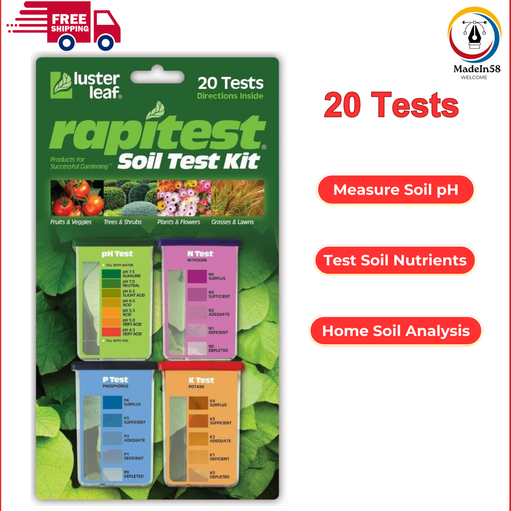 Soil Test Kit for pH, N, P, K - Garden & Lawn Nutrient Tester, 20 Tests Included