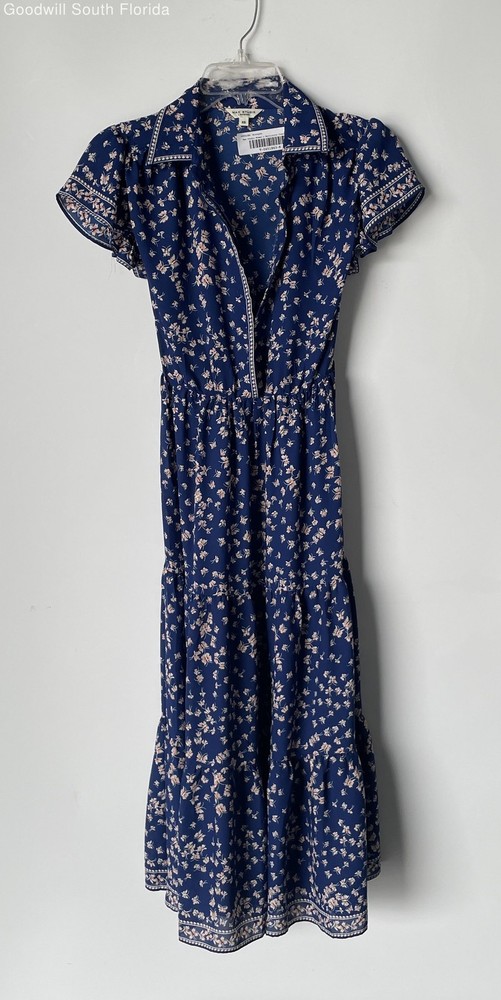 Max Studio Womens Multicolor Butterfly Print Tiered Midi A-Line Dress Size XS
