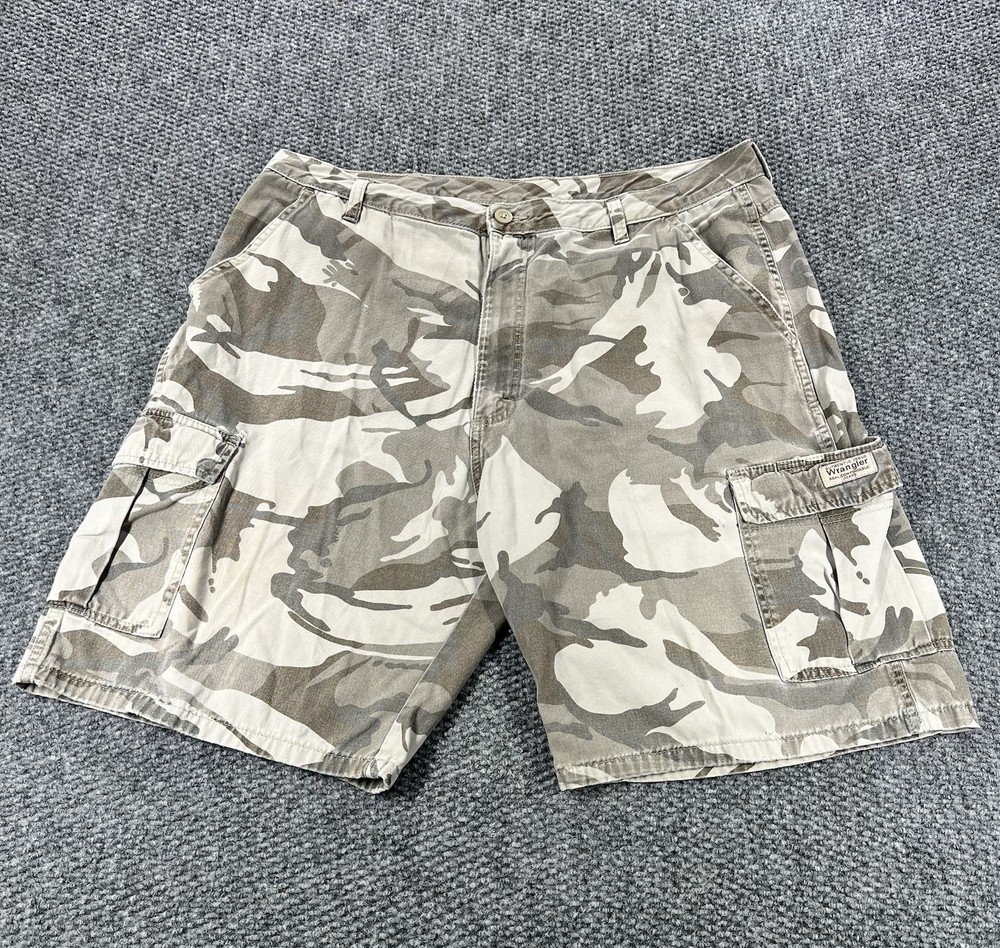 Wrangler Camo Cargo Shorts Men 38 Gray Camo Army Military Work Utility