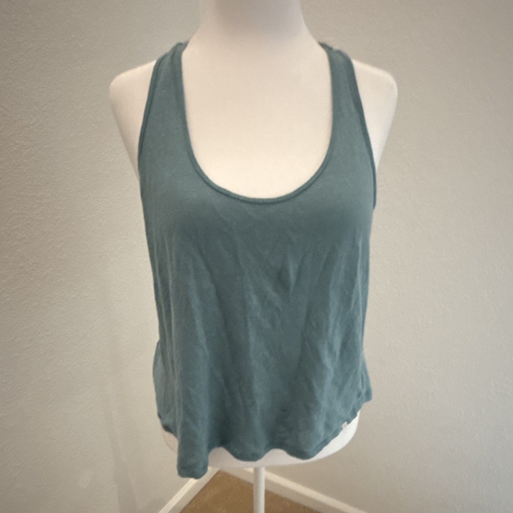 Caslon Linen Teal Scoop Neck Tank Top Women M Regular Sleeveless
