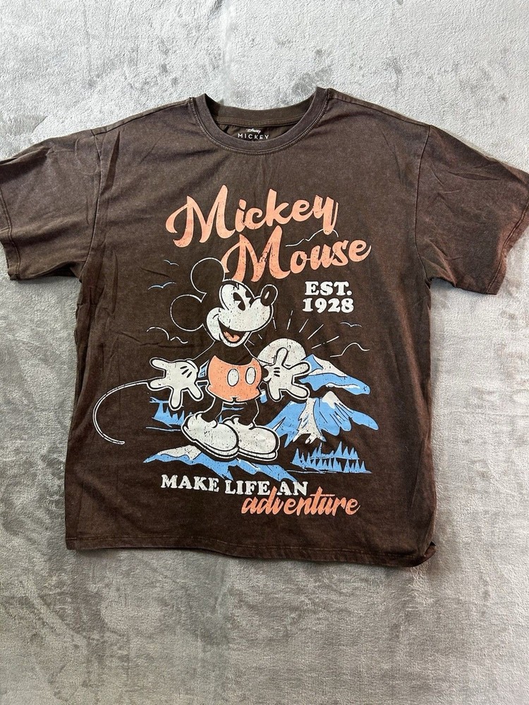 Disney Mickey Mouse Graphic T Shirt Mens XL BROWN Make Life An Adventure Tee