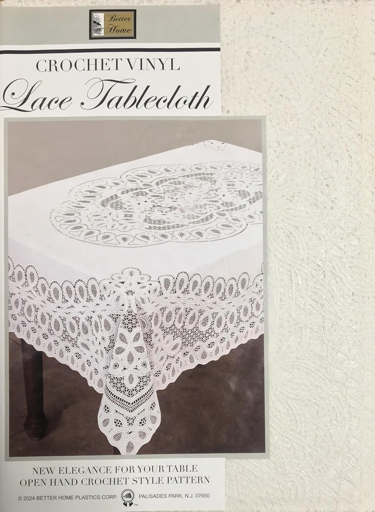 Vintage Look Crochet Lace Vinyl Tablecloth
