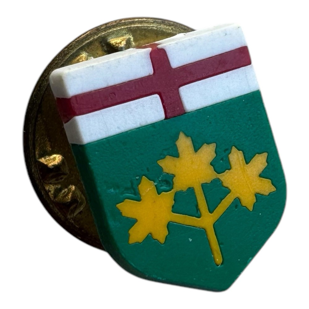 Ontario Shield Flag Lapel Pin with Red Cross and Maple Leaves Canada Badge