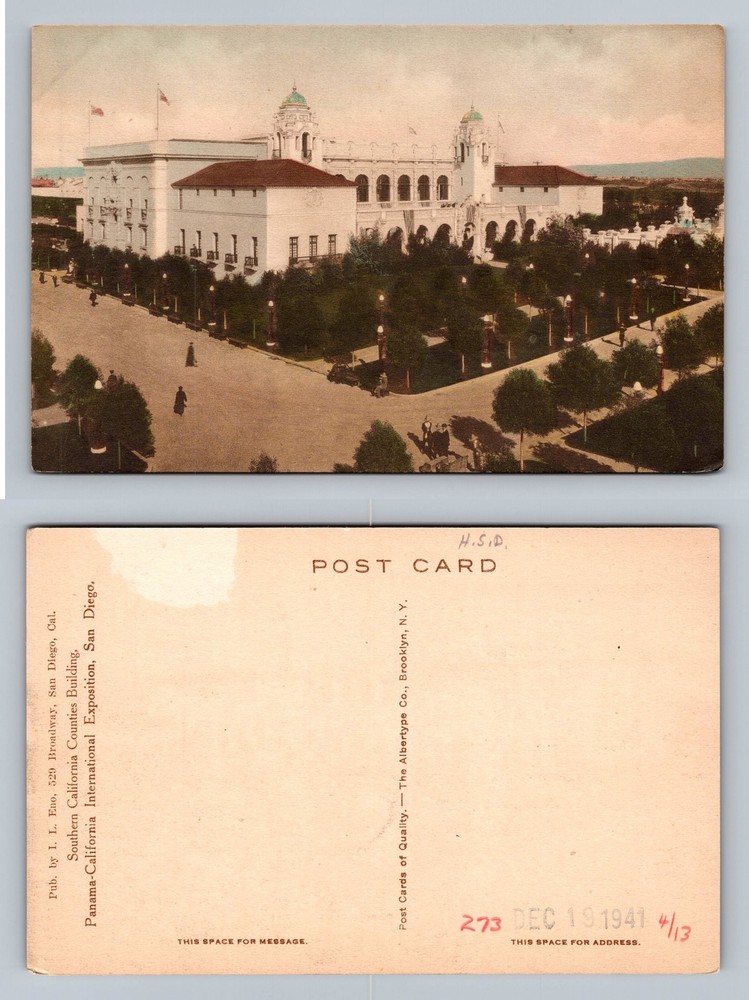 San Diego, CA-California, Expo Grounds County Bldg View c1941 Postcard Vintage