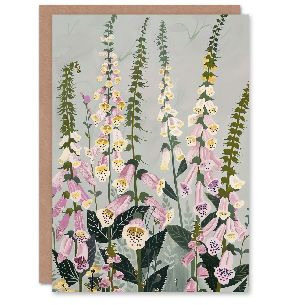 Greeting Card Pink Foxglove Flowers Bloom Artwork Summer Floral Blank Birthday