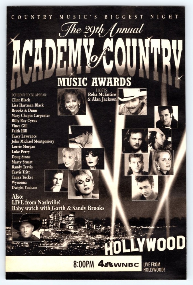 1994 29th ACM Awards 5x7 Ad NBC Vintage 1980s TV Memorabilia-image