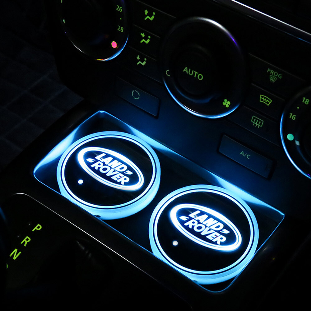 2x Car LED Cup Holder Lights For Land Range Rover, USB Rechargeable, RGB 7 Color