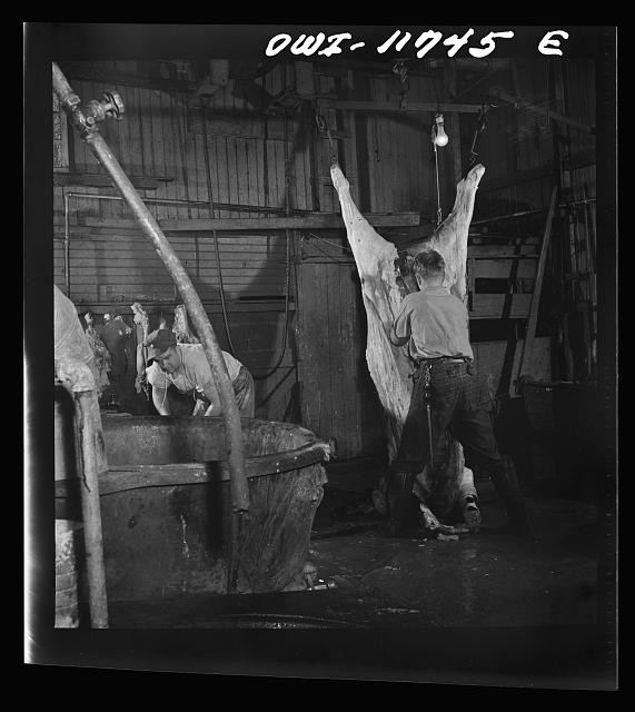 Photo:Lititz Pennsylvania 1942 Lutz Slaughterhouse Butchering a Steer