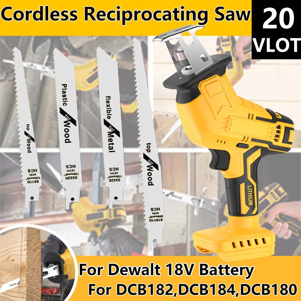 20V Cordless Reciprocating Saw - Brushed Power Tool for Dewalt Batteries