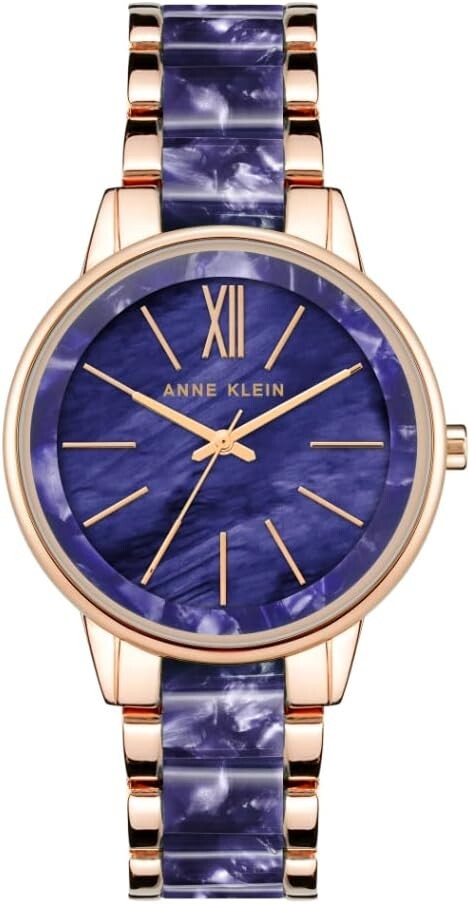 Sleek Women's Pearl Navy and Rose Gold Resin Watch with Scratch Resistant Lens