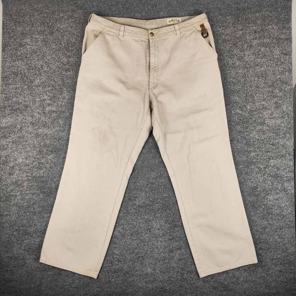 Orvis Pants Mens 42x30 Beige Canvas Relaxed Fit Straight Leg Casual Khakis