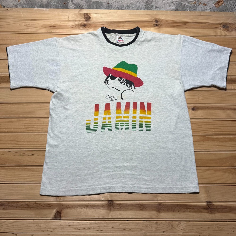 Vintage 90s Jamin Rastafarian Reggae Ebony Prints Graphic Ringer T-Shirt USA XL