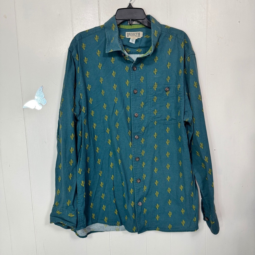 Duluth Trading Co. Mens Size Large Tall Cactus Print Button Up Shirt Long Sleeve