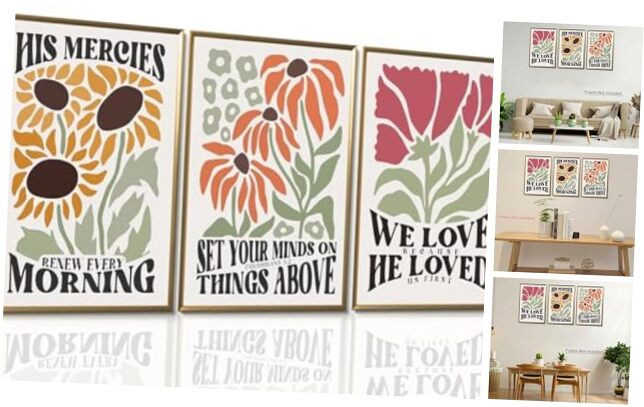 Dytila Christian Bible Scripture Wall Art Set of 3, Flower Marke Pictures Wall