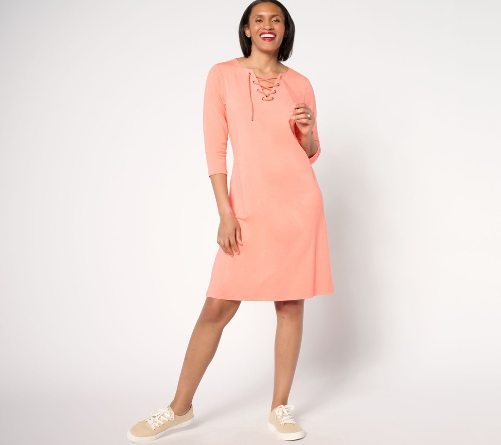 zuda Women's Dress Sz XL Z-Knit -Sleeve Lace-Up Pink A646254