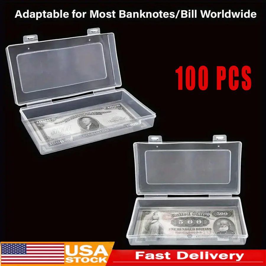 100*Clear-Case Paper Money Currency W/Box Plastic Storage Pocket Sleeves