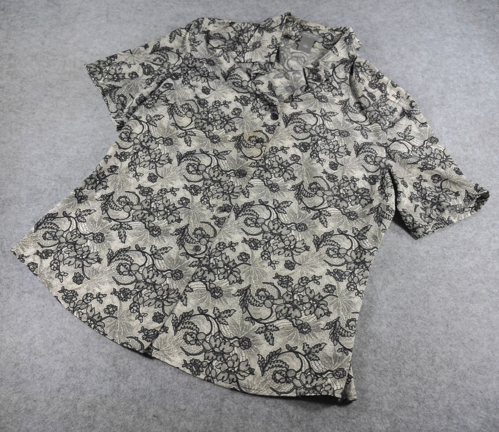 Ann Taylor Womens Blouse Size 12 Black Gray Floral Sheer Career Top