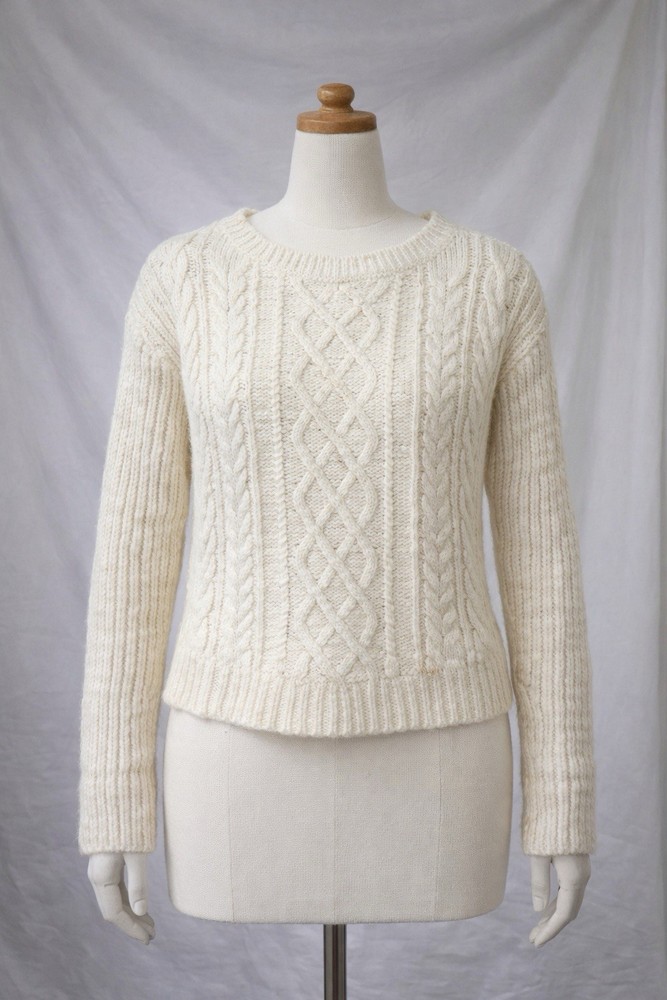 BANANA REPUBLIC Sweater Womens Medium Cream Cable Knit Fisherman Wool Blend