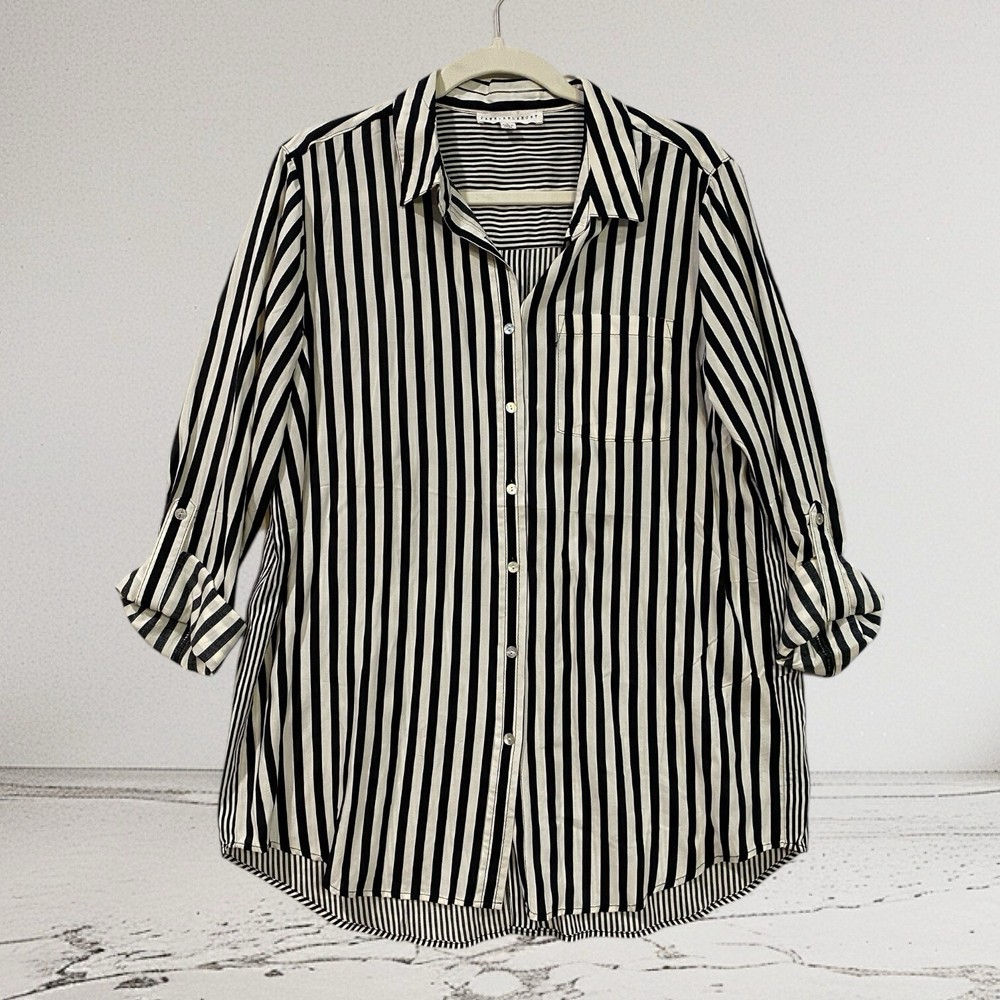 Jane + Delancey Long Sleeve Stripe Button Front & Back Tunic Women’s Large Black