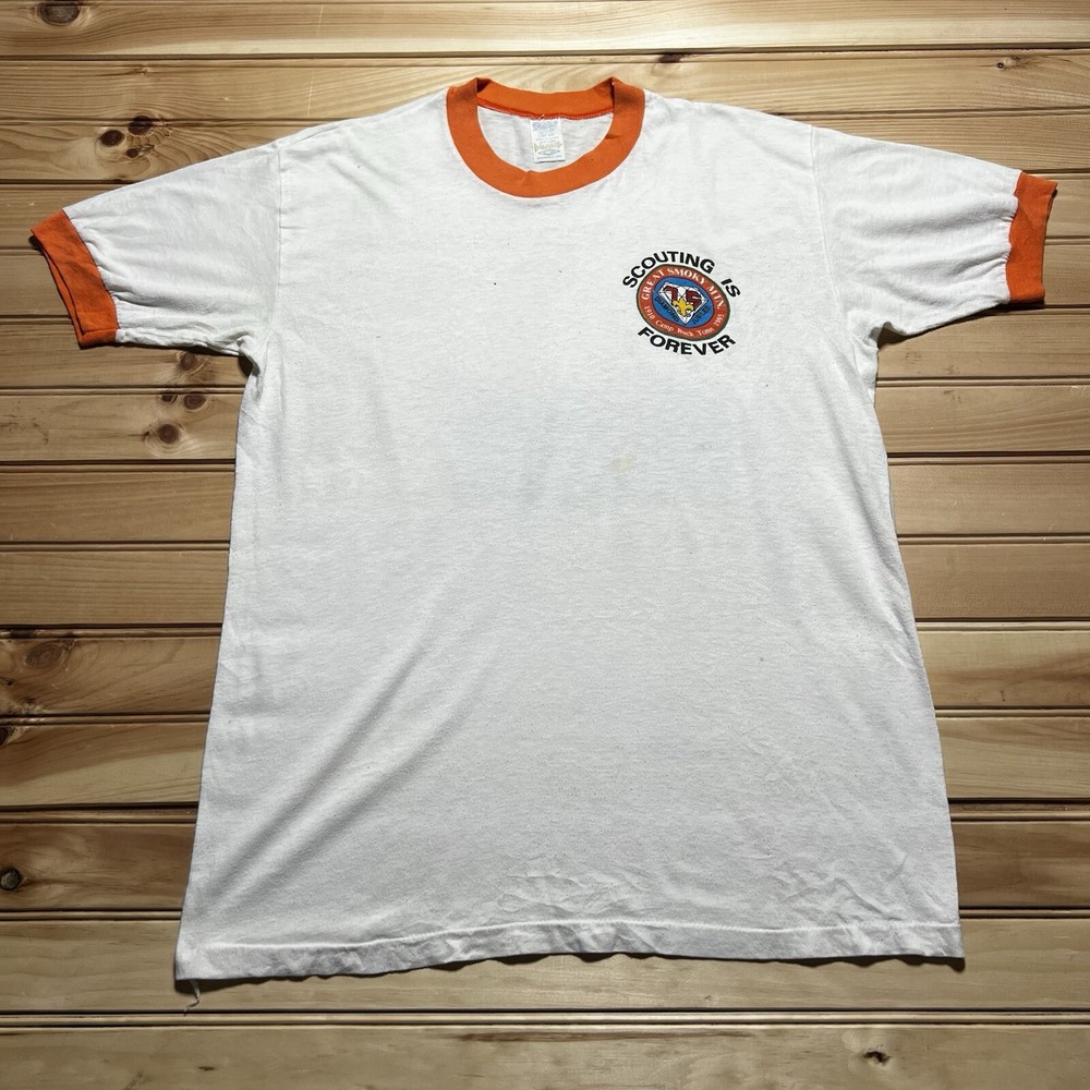 Vintage 80s Boy Scouts Diamond Jubilee Scouting Is Forever Ringer T-Shirt Large