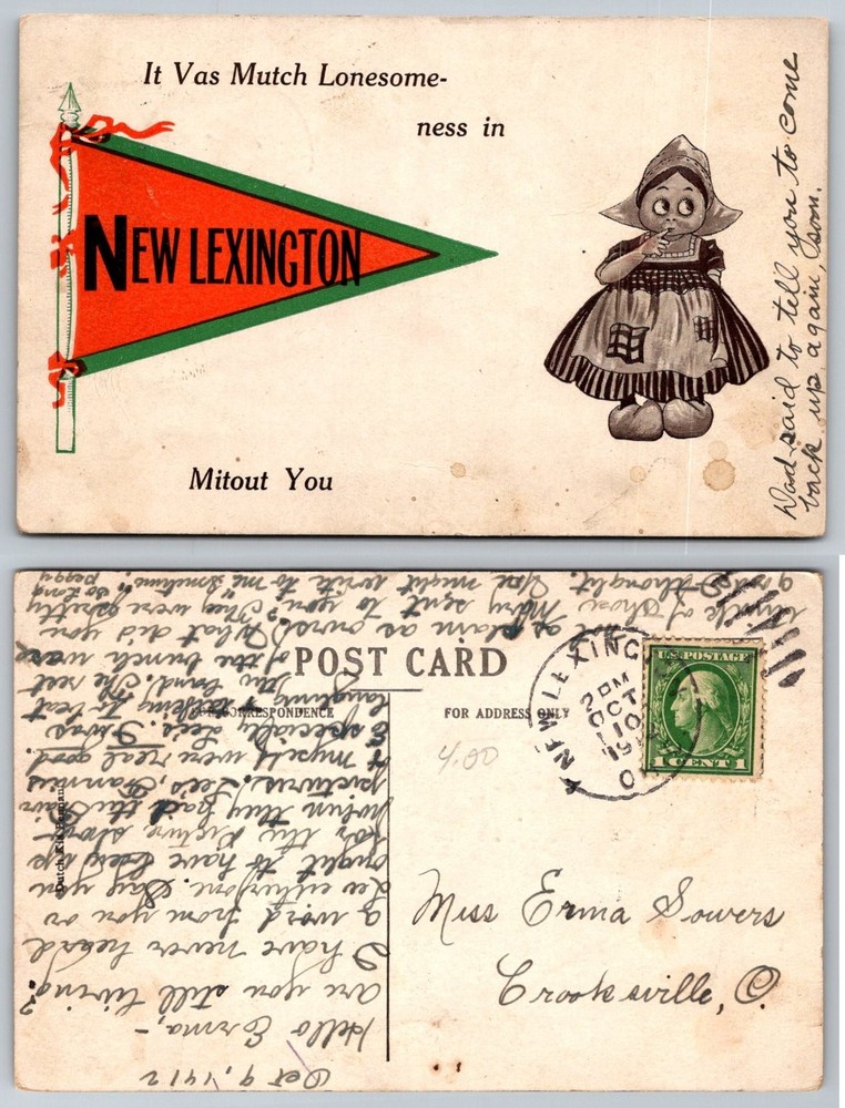 1910 New Lexington, Ohio Comic Postcard - 