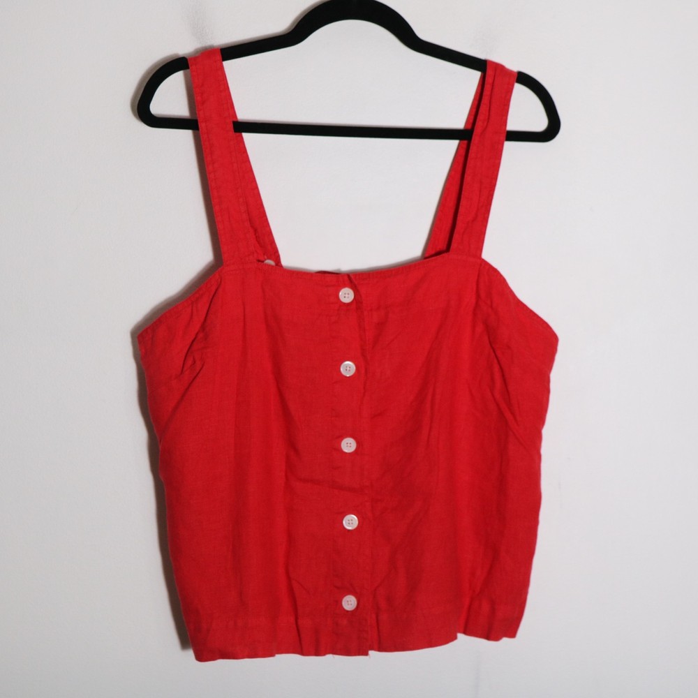 Alex Mill Zoe Linen Tank Women Large Red Button Front Square Neck Classic Preppy