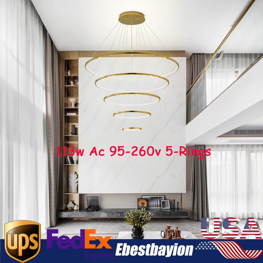 113W Remote Control LED 5-Ring Chandelier Ceiling Light Fixture