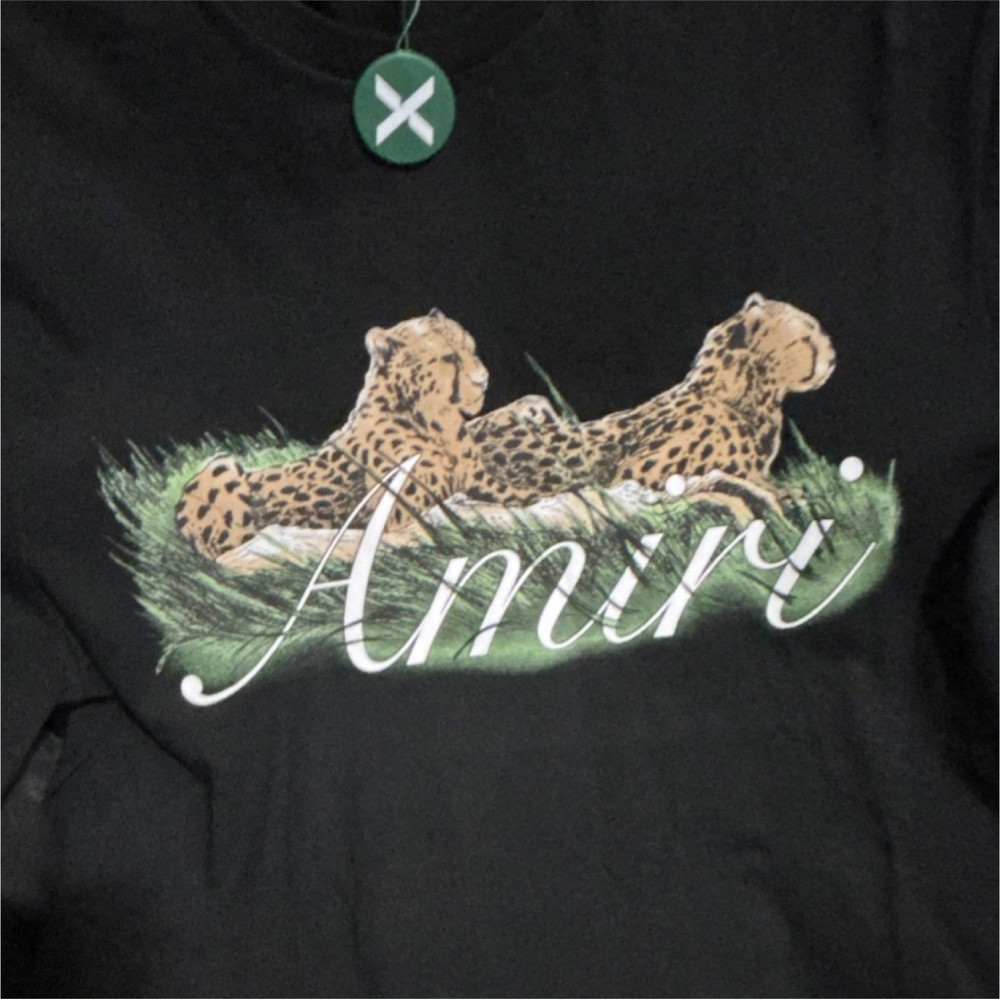 Amiri Men's Black Cheetah Graphic Cotton Jersey Crew Neck T-Shirt Short Sleeve
