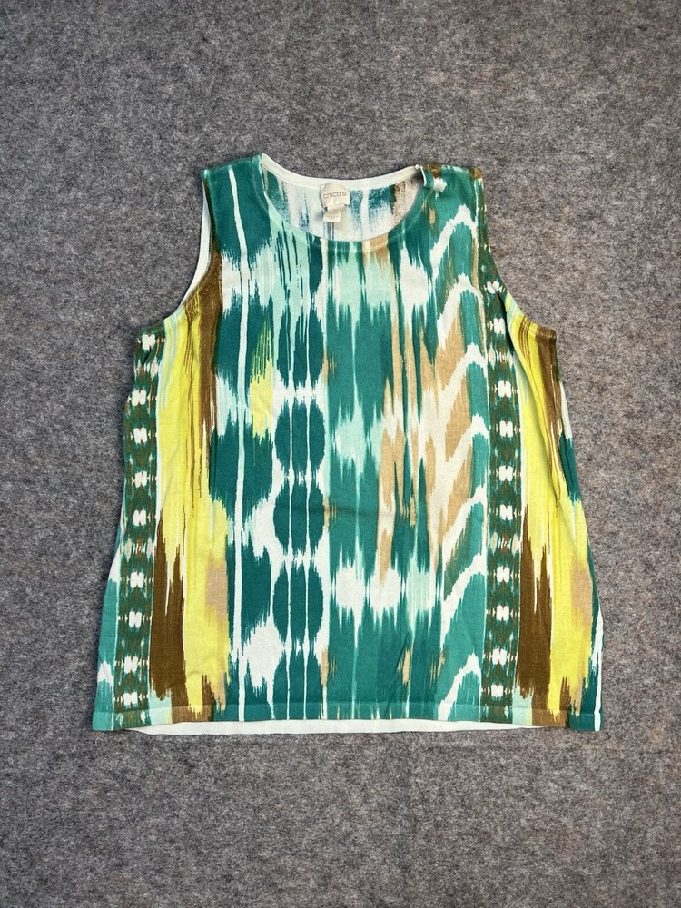 CHICOS Blouse Womens Size 3 (XL ) Top Sleeveless White Green Crop