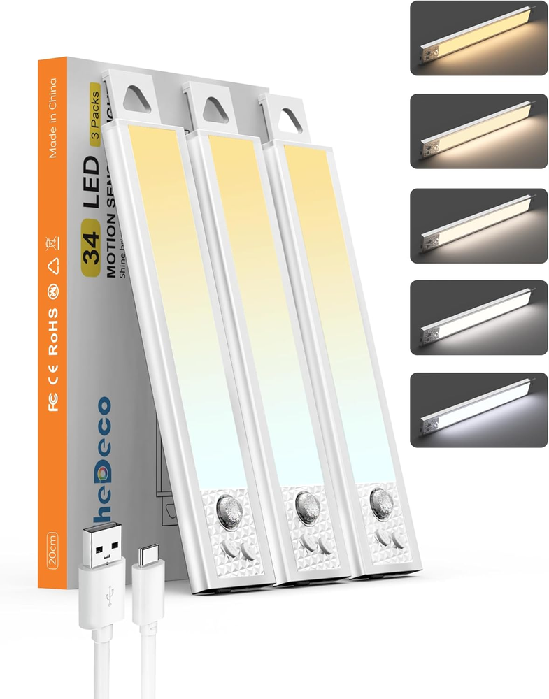 8'' under Cabinet Light 3 Packs 5CCT Dimmable, 34 LED Motion Sensor Magnetic Lig
