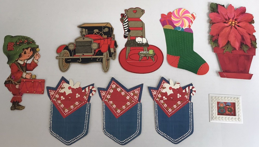 Vintage Hallmark Christmas Holiday Die Cut Ornaments Decorations Lot Of 9