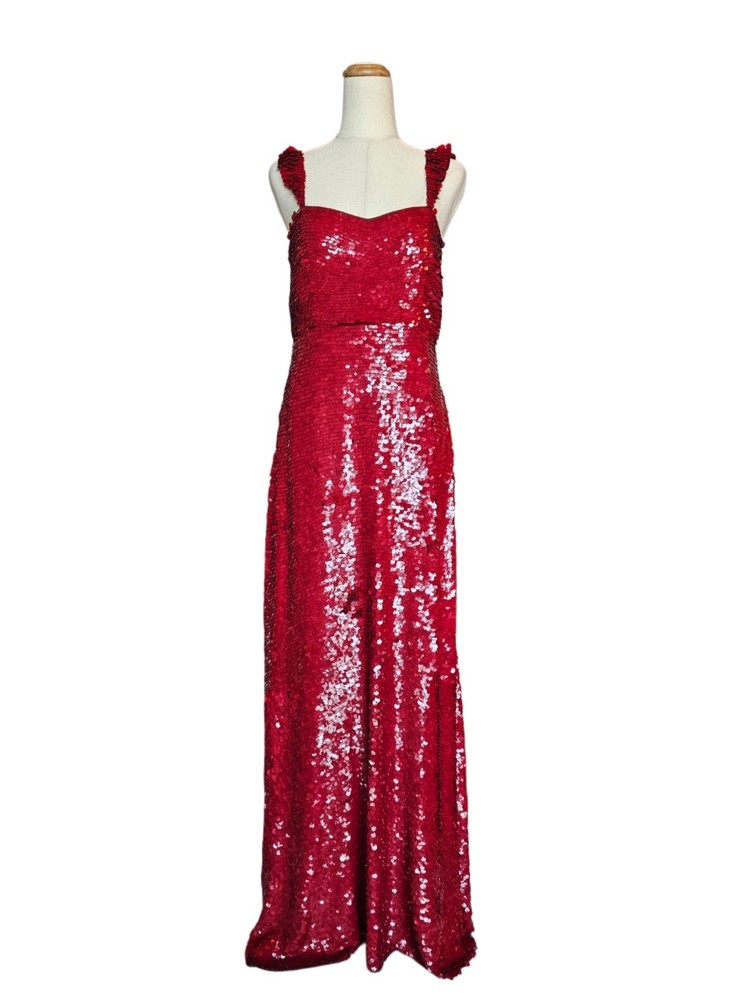 Valentino Red Sequin Embellished Sleeveless Silk Woman Gown
